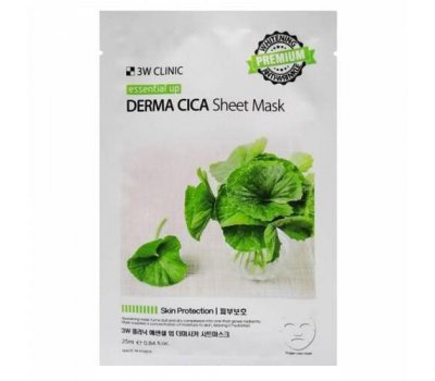 3W CLINIC Essential Up Derma CICA Sheet Mask Тканевая маска для лица с центеллой, 25 мл