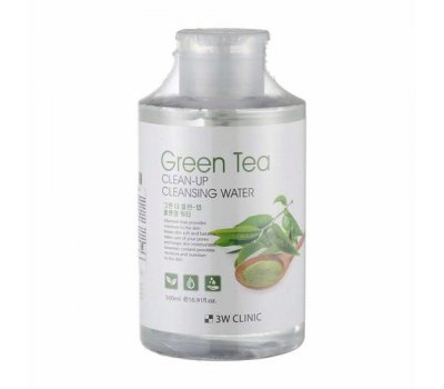 3W CLINIC Green Tea Clean-Up Cleansing Water Очищающая вода для снятия макияжа с экстрактом чайного дерева, 500 мл