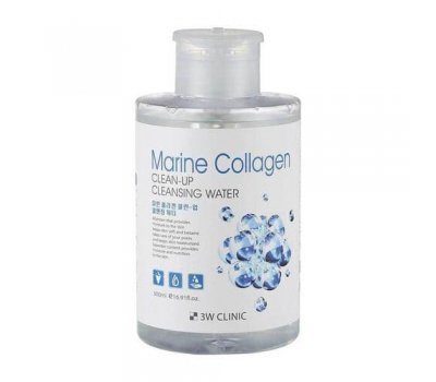3W CLINIC Marine Collagen Clean-Up Cleansing Water Мицеллярная очищающая вода с морским коллагеном, 500 мл