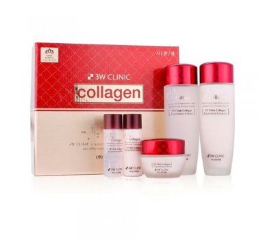 Набор из 3 средств c функцией интенсивной регенерации для кожи, потерявшей упругость (тоник, эмульсия, крем) Collagen Skin Care 3 Kit Set, 3W CLINIC
