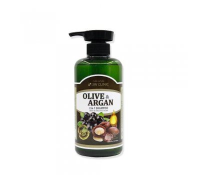Шампунь для поврежденных волос с аргановым маслом и маслом оливы 3W CLINIC Olive&Argan 2in1 Shampoo, 500 мл