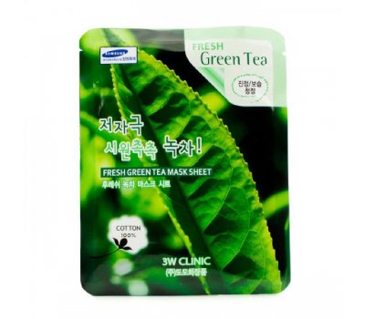 Тканевая маска для лица с экстрактом зеленого чая Fresh Green Tea Mask Sheet, 3W CLINIC