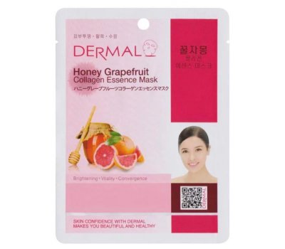 DERMAL Honey Grapefruit Collagen Essence Mask Тканевая маска для лица с экстрактом меда и грейпфрута и коллаген, 23 гр