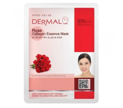 DERMAL Rose Collagen Essence Mask Тканевая маска для лица с экстрактом розы и коллагеном, 23 гр