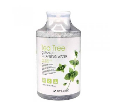 3W CLINIC Tea Tree Clean-Up Cleansing Water Очищающая вода для снятия макияжа с экстрактом чайного дерева, 500 мл