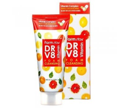 Farm Stay DR-V8 Vitamin Foam Cleansing Пенка для умывания с витаминным комплексом, 100 мл