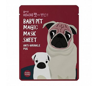Holika Holika Baby Pet Magic Mask Sheet Anti-wrinkle Pug Омолаживающая тканевая маска-мордочка, 22 мл