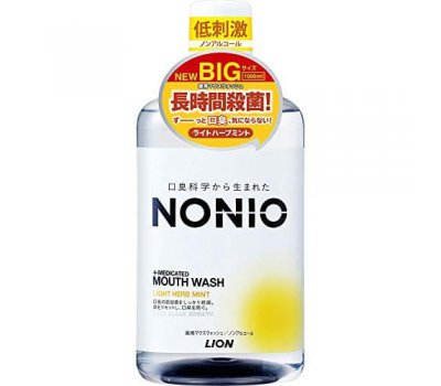 Lion Ежедневный зубной ополаскиватель "Nonio" с длительной защитой от неприятного запаха (без спирта, легкий аромат трав и мяты), 1000 мл