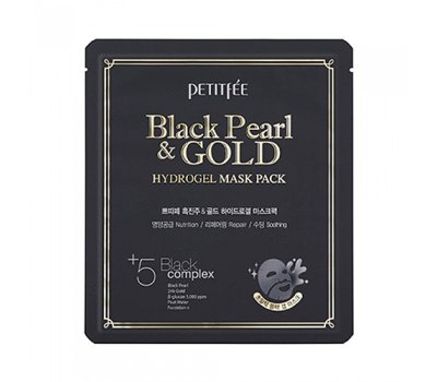Гидрогелевая маска для лица с черным жемчугом и золотом Black Pearl Gold Hydrogel Mask Pack PETITFEE