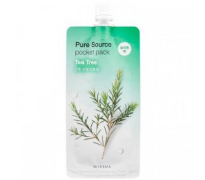 Missha Pure Source Pocket Pack Tea Tree Успокаивающая ночная маска с экстрактом чайного дерева, 10 мл