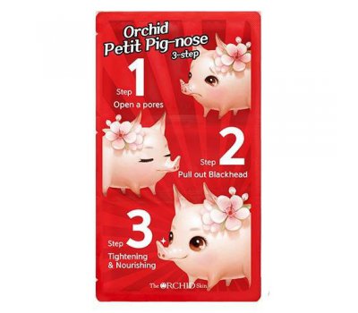 Очищающие патчи от черных точек Petit Pig-Nose 3 Step Nose Pack, The Orchid Skin